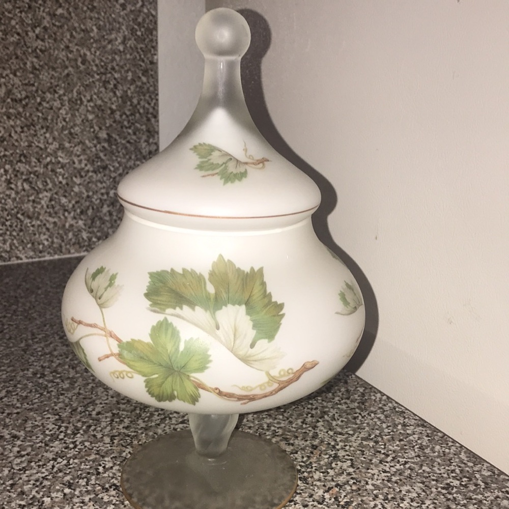Vintage Gorgeous Bohemian Crystal Enamel , w Gold trim Czechoslovak Frosted